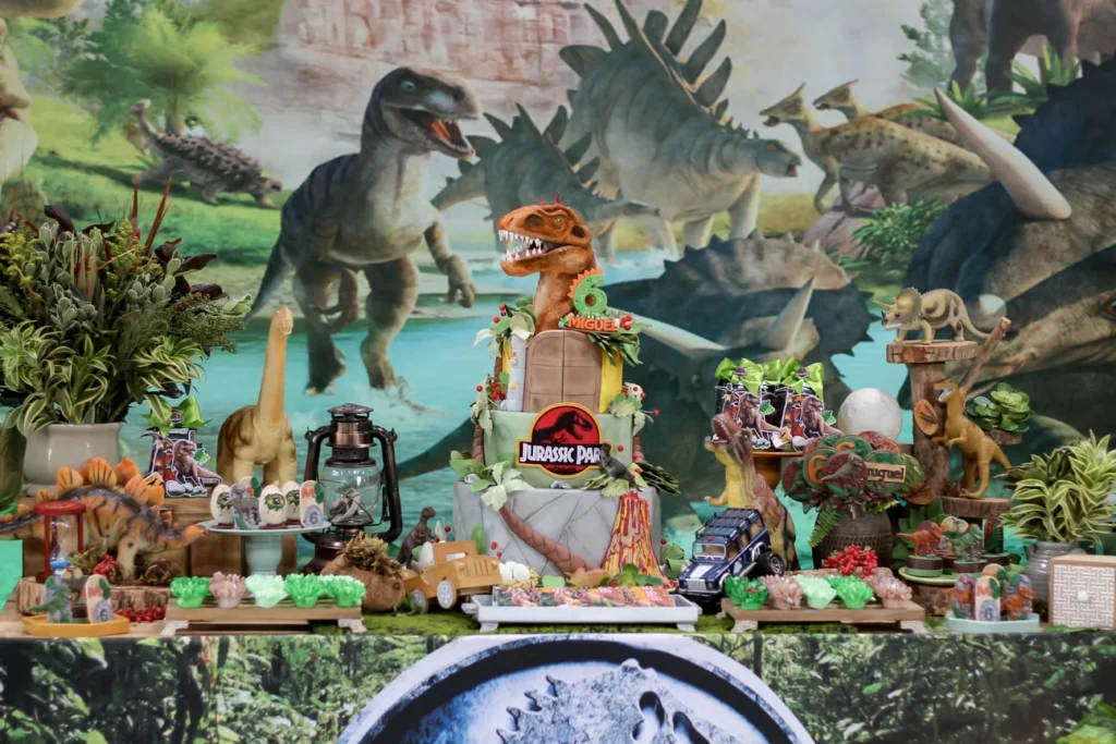 Ensaio fotográfico de aniversário com dinossauro